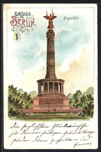 Lithographie Berlin-Tiergarten, Siegessäule