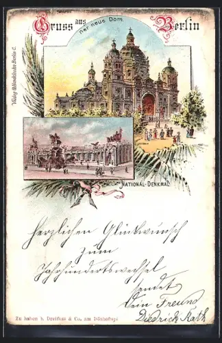 Lithographie Berlin, Neuer Dom, National-Denkmal