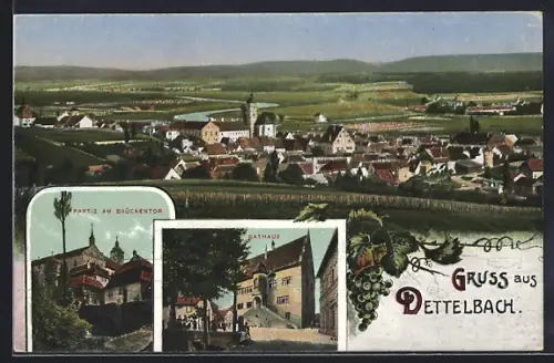 AK Dettelbach, Partie am Brückertor, Rathaus, Totalansicht