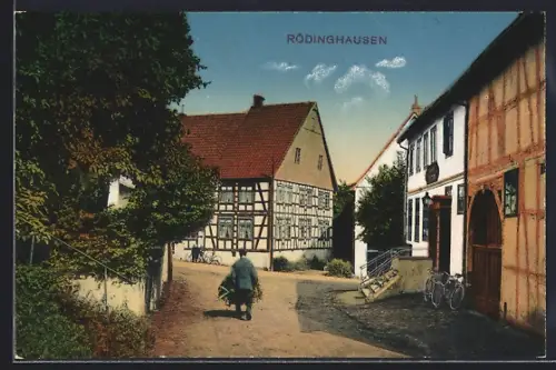 AK Rödinghausen / Wiehengebirge, Strassenpartie mit Gasthaus