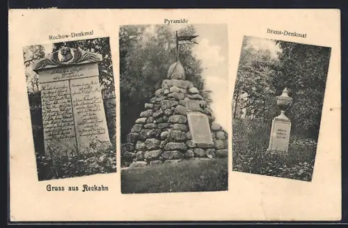 AK Reckahn, Rochow-Denkmal, Pyramide, Bruns-Denkmal