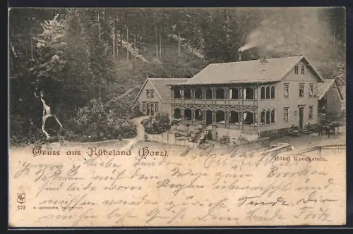 AK Rübeland /Harz, Hotel Krockstein mit Wasserfall