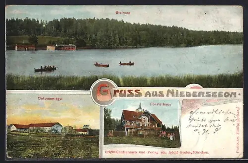 AK Niederseeon, Steinsee mit Booten, Försterhaus