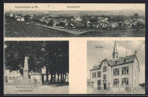 AK Laubenheim / Rhein, Kriegerdenkmal, Schule, Totalansicht
