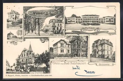 AK Bad Salzhausen, Hotel Weil in der Kastanienallee, Hotels Kronprinz, Germania und Quisisana, Kurhaus