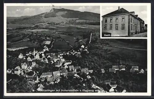 AK Büsslingen, Gasthaus zur Linde, Teilansicht mit Hohenstoffeln, Fliegeraufnahme