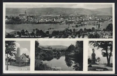 AK Werbach a. d. Tauber, Kriederdenkmal 1914 /18, Tauberpartie, Denkmal