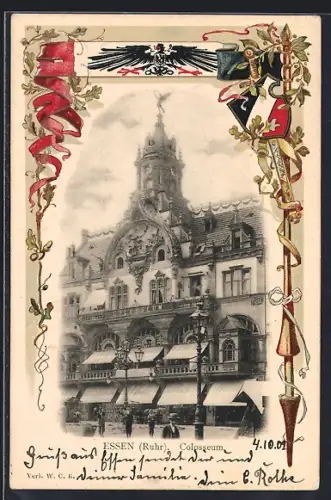 Passepartout-Lithographie Essen /Ruhr, Colosseum, Wappen