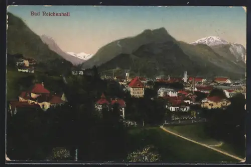 AK Bad Reichenhall, Stadtansicht mit Bergen