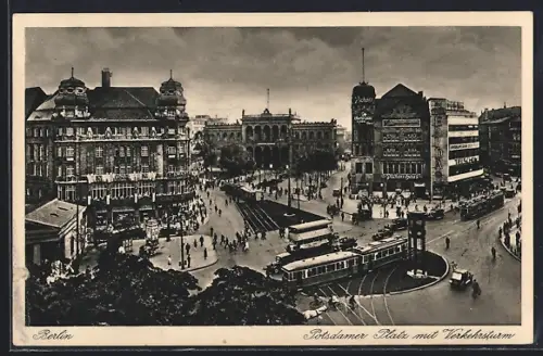 AK Berlin-Tiergarten, Potsdamer Platz mit Verkehrsturm