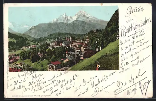 AK Berchtesgaden, Ortsansicht mit Watzmann