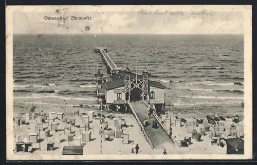 AK Zinnowitz, Seebrücke, Strand, Ostseebad