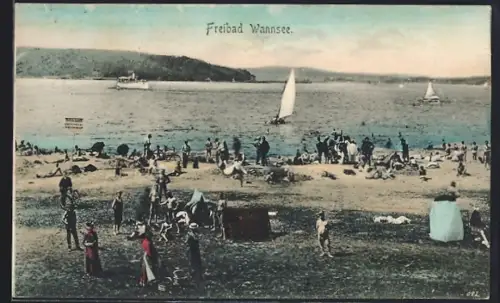 AK Berlin-Wannsee, Freibad Wannsee, Strand, Segelboote