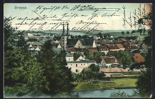 AK Grimma, Stadtansicht mit Kirche und Mulde