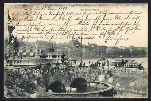 AK Hamburg-Neustadt, Jungfernstieg, Alsterdampfer, Brücke