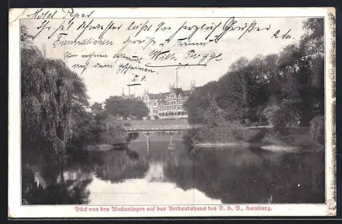 AK Hamburg-Neustadt, Blick von den Wallanlagen auf das Verbandshaus des D. H. V