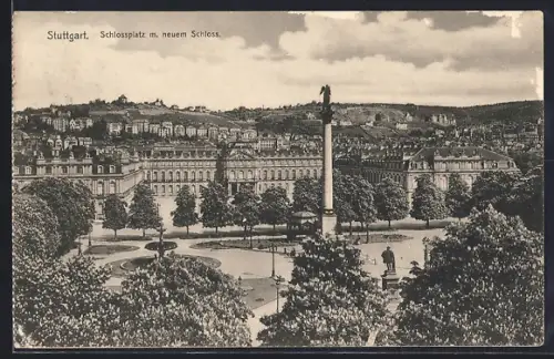 AK Stuttgart, Schlossplatz mit neuem Schloss