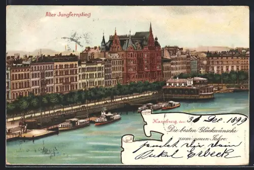 AK Hamburg-Neustadt, Alter Jungfernstieg, Alsterdampfer, Uferpromenade