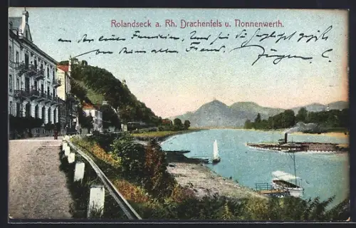 AK Rolandseck a. Rh., Drachenfels, Nonnenwerth, Rheinansicht