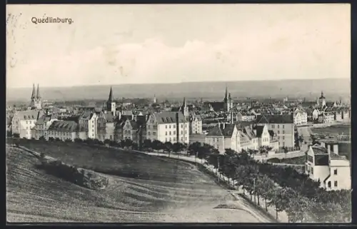 AK Quedlinburg, Stadtpanorama mit Kirchen und Wohnhäusern