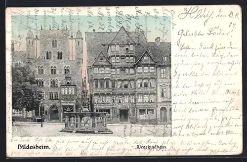 AK Hildesheim, Wedekindhaus, Brunnen, historische Gebäude