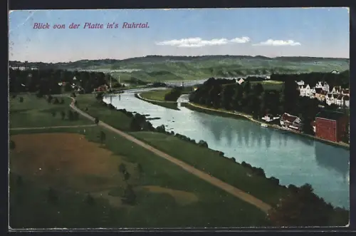AK Essen, Blick von der Platte ins Ruhrtal