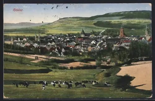 AK Goslar, Stadtansicht mit Kirchen und Viehweide