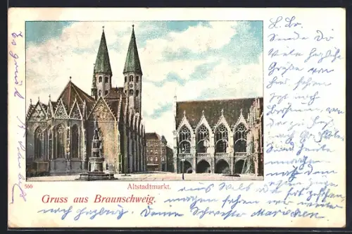 AK Braunschweig, Altstadtmarkt, Dom und Altstadtrathaus