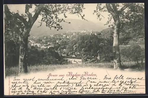 AK Baden-Baden, Stadtansicht, Blick über die Stadt und Umgebung