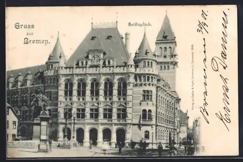 AK Bremen, Gerichtsgebäude, Kaiser-Wilhelm-Denkmal