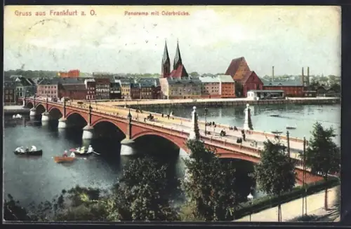 AK Frankfurt a. O., Panorama mit Oderbrücke