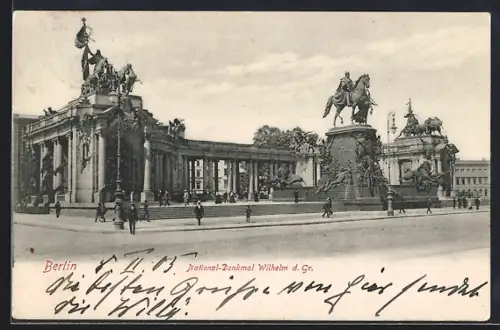 AK Berlin, National-Denkmal Wilhelm d. Gr., Reiterstandbild, Kolonnaden