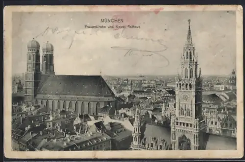 AK München, Frauenkirche und Neues Rathaus