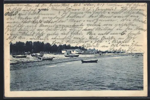 AK Grömitz i. H., Strand mit Booten und Badehäusern