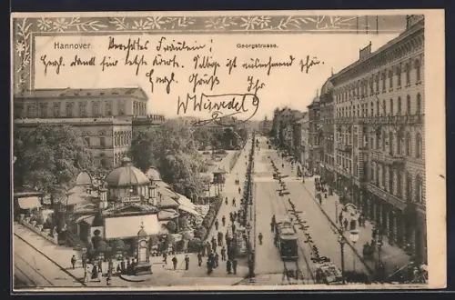 AK Hannover, Georgstrasse, Strassenbahn, Stadtansicht