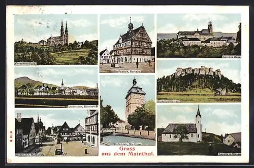 AK Staffelstein /Mainthal, Rathaus, Schloss Banz, Bahnhof, Stadttur