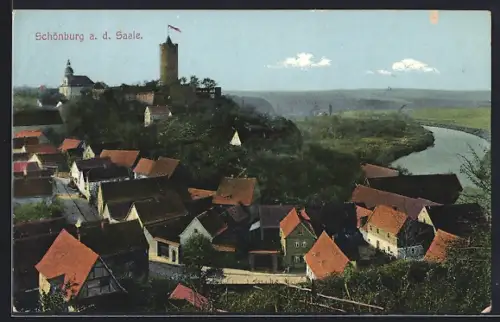 AK Schönburg a. d. Saale, Burg, Kirche und Saaleufer
