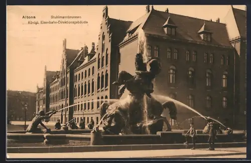 AK Hamburg-Altona, Stuhlmannbrunnen, Königl. Eisenbahn-Direktionsgebäude