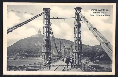 AK Porta Westfalica, Kettenbrücke, Kaiser Wilhelm-Denkmal