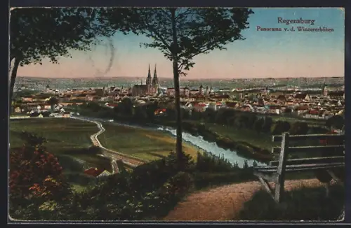 AK Regensburg, Panorama von den Winzerer Höhen