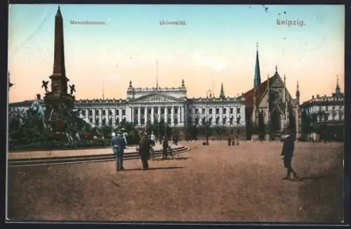 AK Leipzig, Mendebrunnen, Universität, Kirche