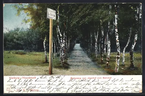 AK Hamburg-Hausbruch, Birkenweg vom Jägerhof zum Bahnhof