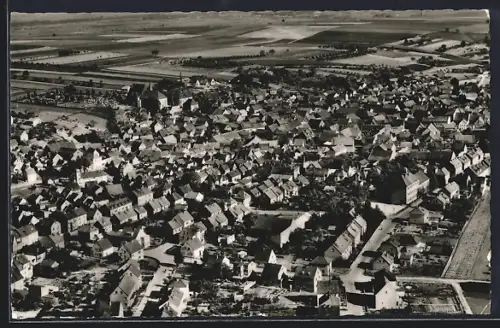AK Hechtsheim bei Mainz, Luftbild des Ortes
