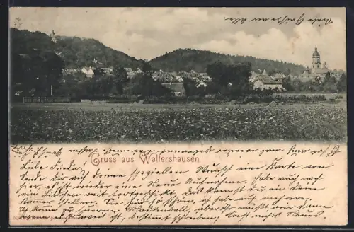 AK Waltershausen / Thüringen, Ortsansicht mit Kirche