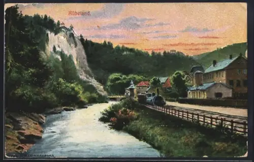 AK Rübeland, Harz-Zahnrad-Bahn, Fluss, Felsen