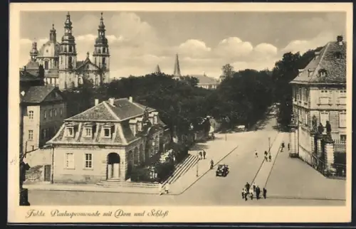 AK Fulda, Pauluspromenade aus der Vogelschau, Dom, Schloss