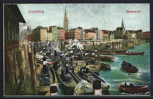 AK Hamburg-Neustadt, Baumwall, Hafenansicht mit Schleppern und Barkassen