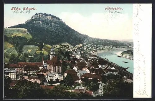 AK Königstein / Elbe, Stadtansicht mit Festung