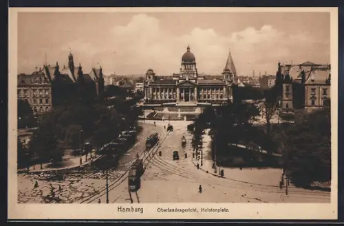 AK Hamburg-Neustadt, Oberlandesgericht, Holstenplatz, Strassenbahn