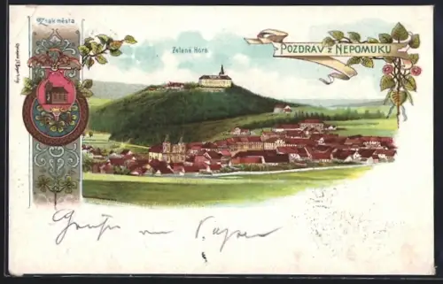 Lithographie Nepomuk, Znakmesta, Zelena Hora, Totalansicht